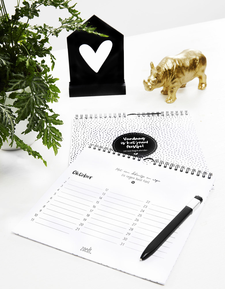 Zoedt Verjaardagskalender zwart wit | vierkant