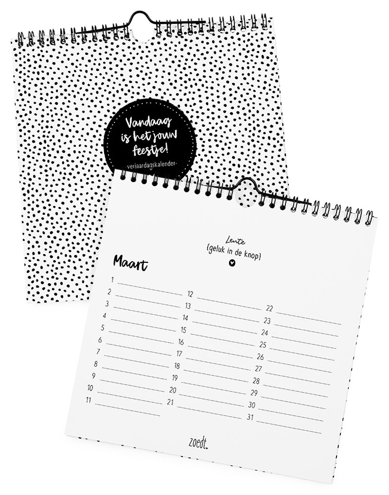 Zoedt Verjaardagskalender zwart wit | vierkant