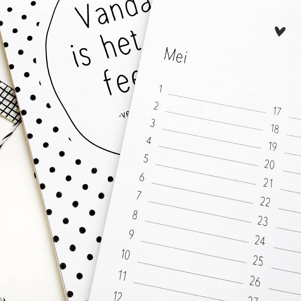 Zoedt Verjaardagskalender zwart wit