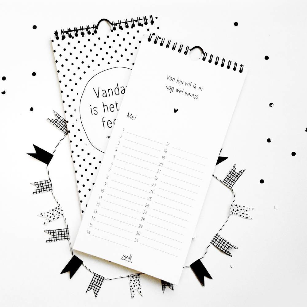 Zoedt Verjaardagskalender zwart wit